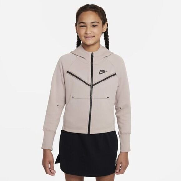 Nike Girls Tech Fleece Full-Zip Hoodie Pink Oxford Black Size Small CZ2570-601 - Picture 16 of 16